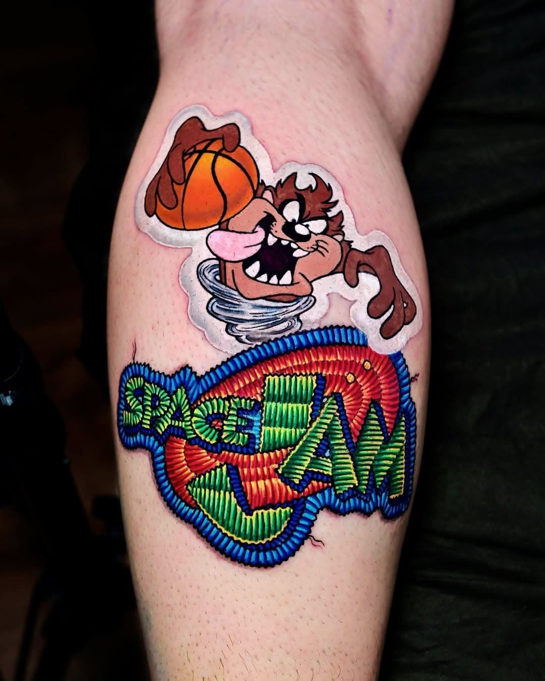 Embroidered-patch style Space Jam tattoo with Taz