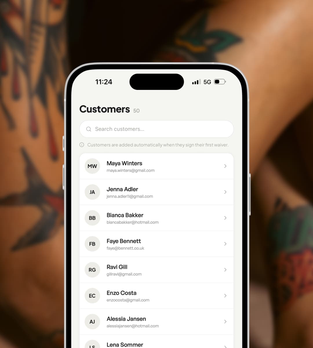 Wavrr customer records on a phone in a studio