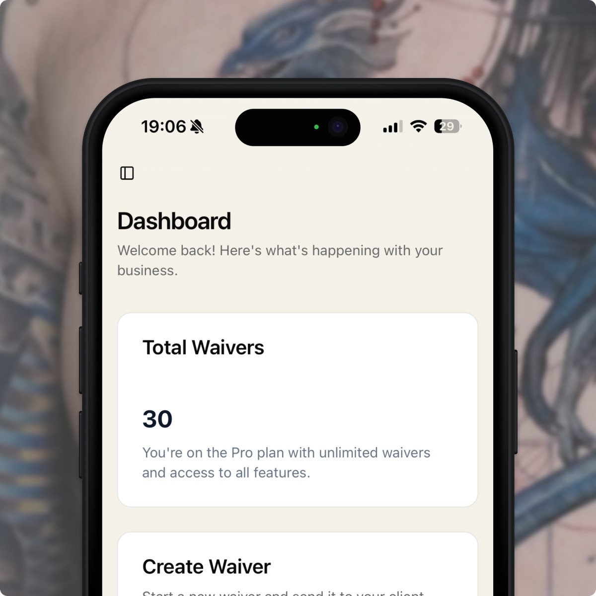 Mobile consent form workflow for a PMU client